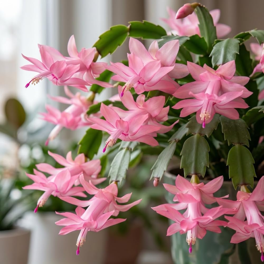 2 Orange Christmas Cactus Live Plant, 5-6 Inch Tall, Easy to Care Indoor Winter Houseplant for Office Desk and Patio Decor, Vigorous Live Holiday Plant