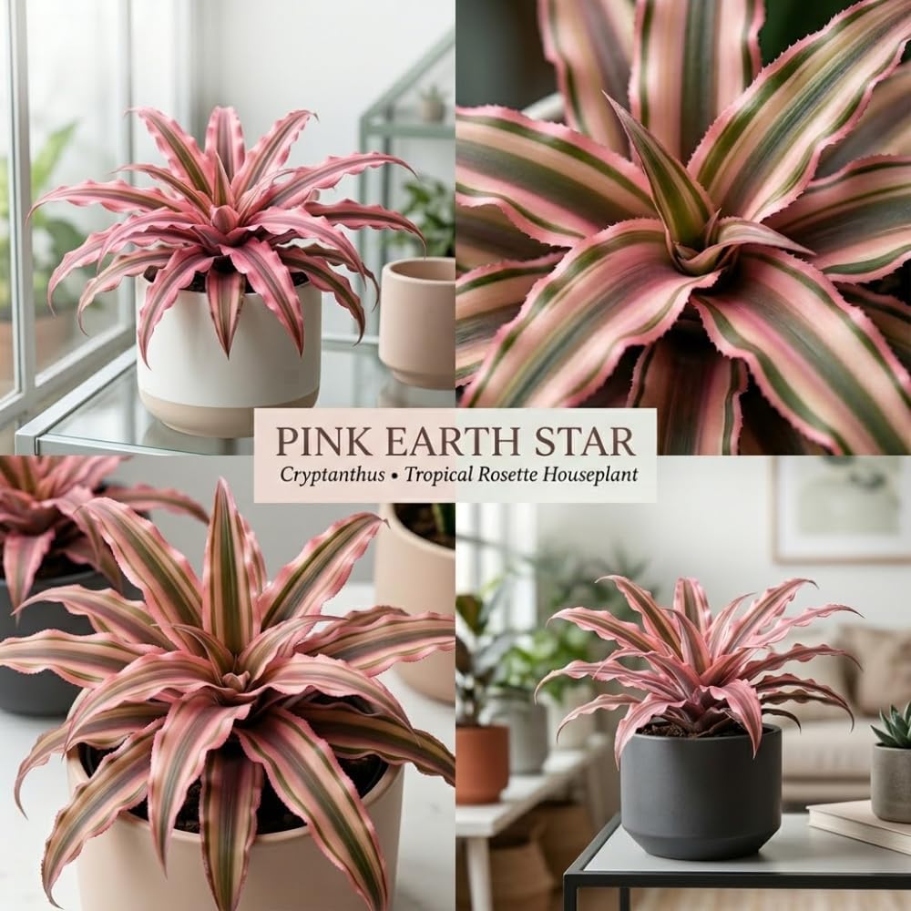 Pink Earth Star Plant, 4 Inch Pot, Vigorous Cryptanthus with Striking Pink Foliage, Sturdy Low Maintenance Pet-Friendly Tropical Plant for Home & Office Decor