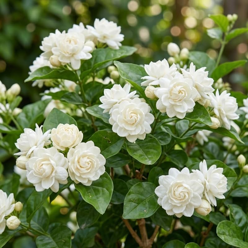 (No Ship to CA,HI,AK) Duke Jasmine Live Plant in 2 Gallon Pot, Vigorous Fragrant Flowering Shrub with Double White Blooms, Sturdy Low Maintenance Plant for Patios & Home Landscapes
