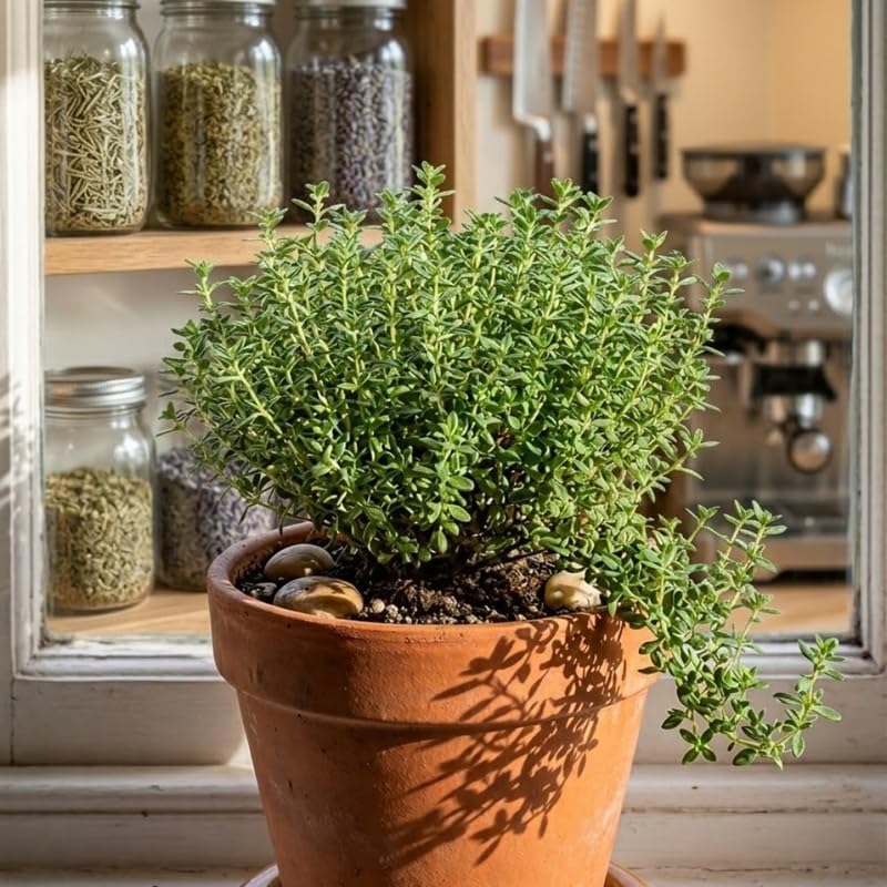 2 Thyme Plants Live for Planting, French Thyme, 4-Inch Tall, Fresh Edible Herb for Kitchen Gardens, Easy to Care Indoor Plant