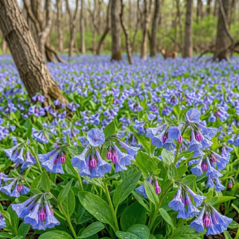 5 Virginia Bluebells Roots, Easy Care Bluebell Wild Flower, Hardy Perennial Plant with Soft Pastel Blue Bloom for Shade Gardens & Woodland Beds