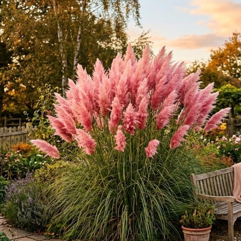 Pink Pampas Grass Plants Live, 4 Inch Tall Starter, Ornamental Feather Grass for Home Landscapes and Backyard Rows