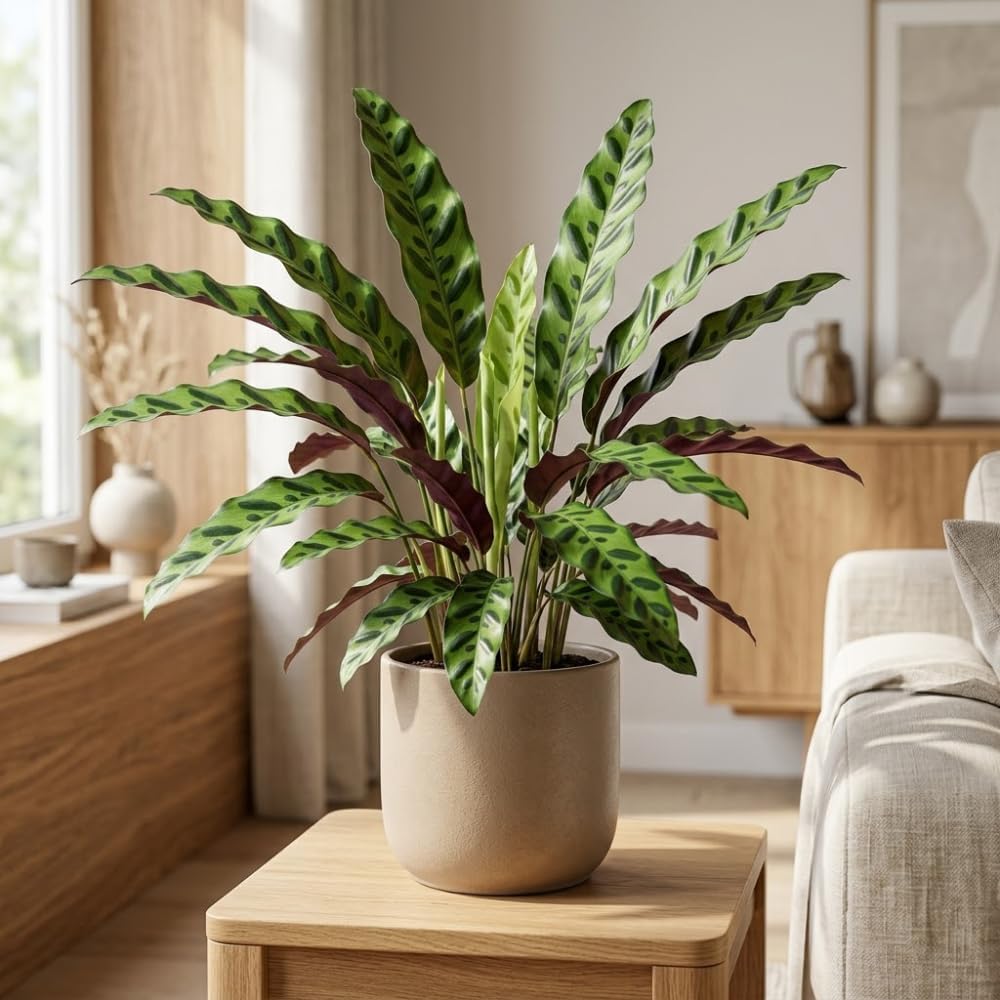 Calathea Rattlesnake Live Houseplant, 4 Inch Pot, Sturdy Low Maintenance Pet-Friendly Plant with Patterned Foliage for Home & Office Decor