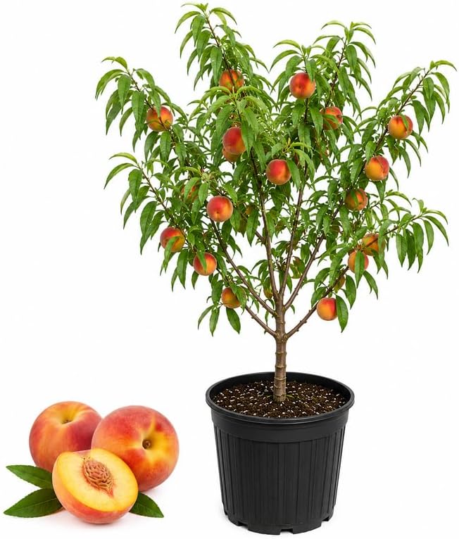 (No Ship to CA,HI,AK) Flordaking Peach Tree Live Plant, 3 Gallon Pot - 3 Ft Tall, Sweet & Juicy Peaches, Self-Pollinating Fruit Tree for Backyard Orchards & Patio Landscaping