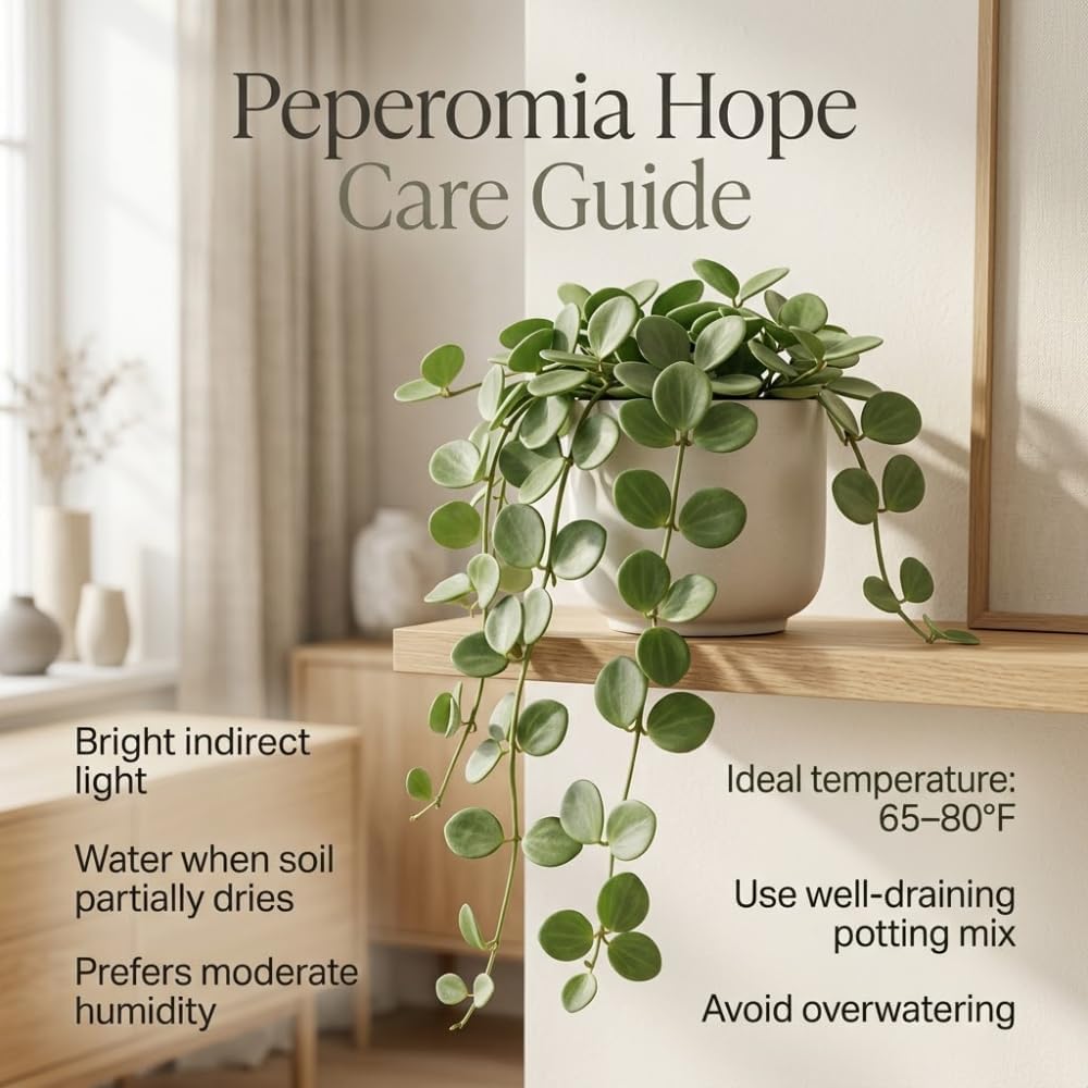 Peperomia Hope Live Plant, 4'' Inch Pot, Easy-Care Peperomia Live Indoor Houseplant, Attractive Trailing Houseplant for Home & Office Décor