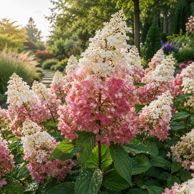 2 Pinky Winky Hydrangea Live Plants in Quart Pot, 6-12" Tall Hydrangea Bushes Ready to Plant, Grow Robust Floral Clusters for Hedges & Outdoor Landscapes