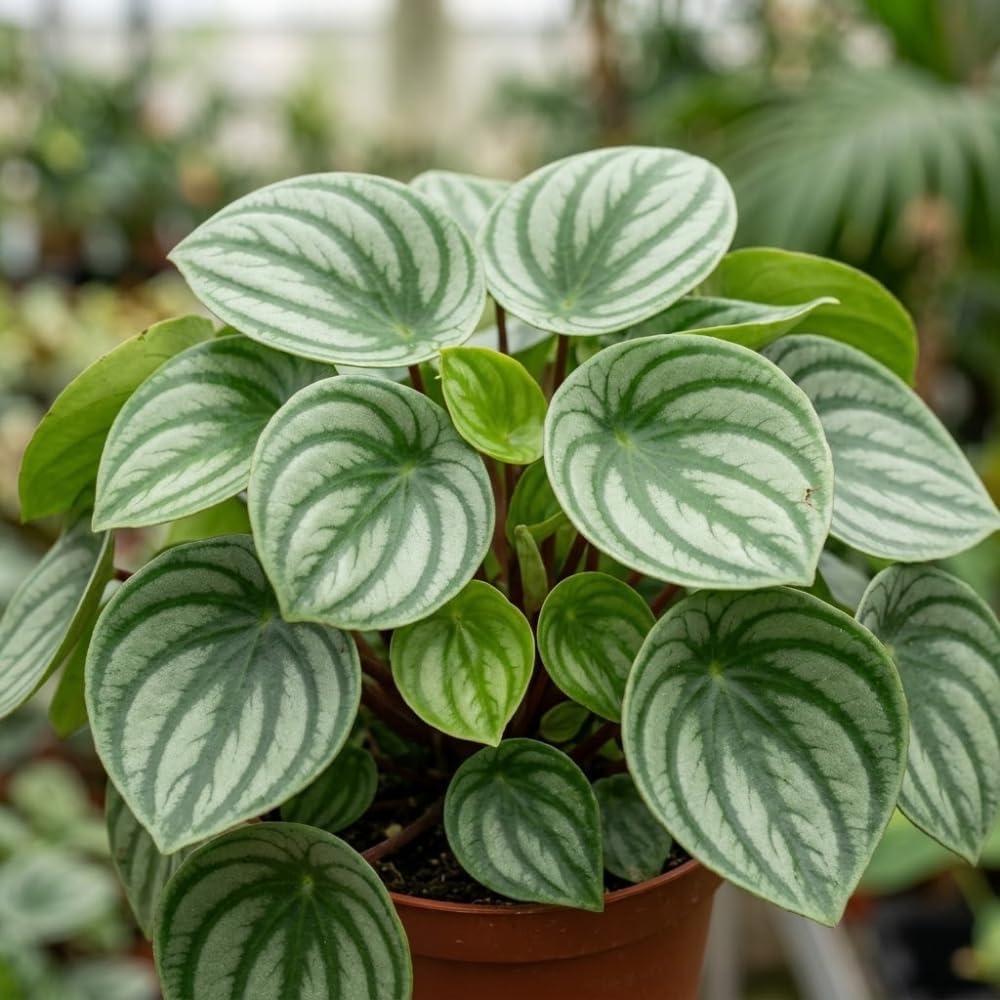 Peperomia Watermelon Live Plant, 4'' Inch Pot, Easy-Care Peperomia Live Indoor Houseplant, Attractive Peperomia Argyreia Plant for Home & Office Décor