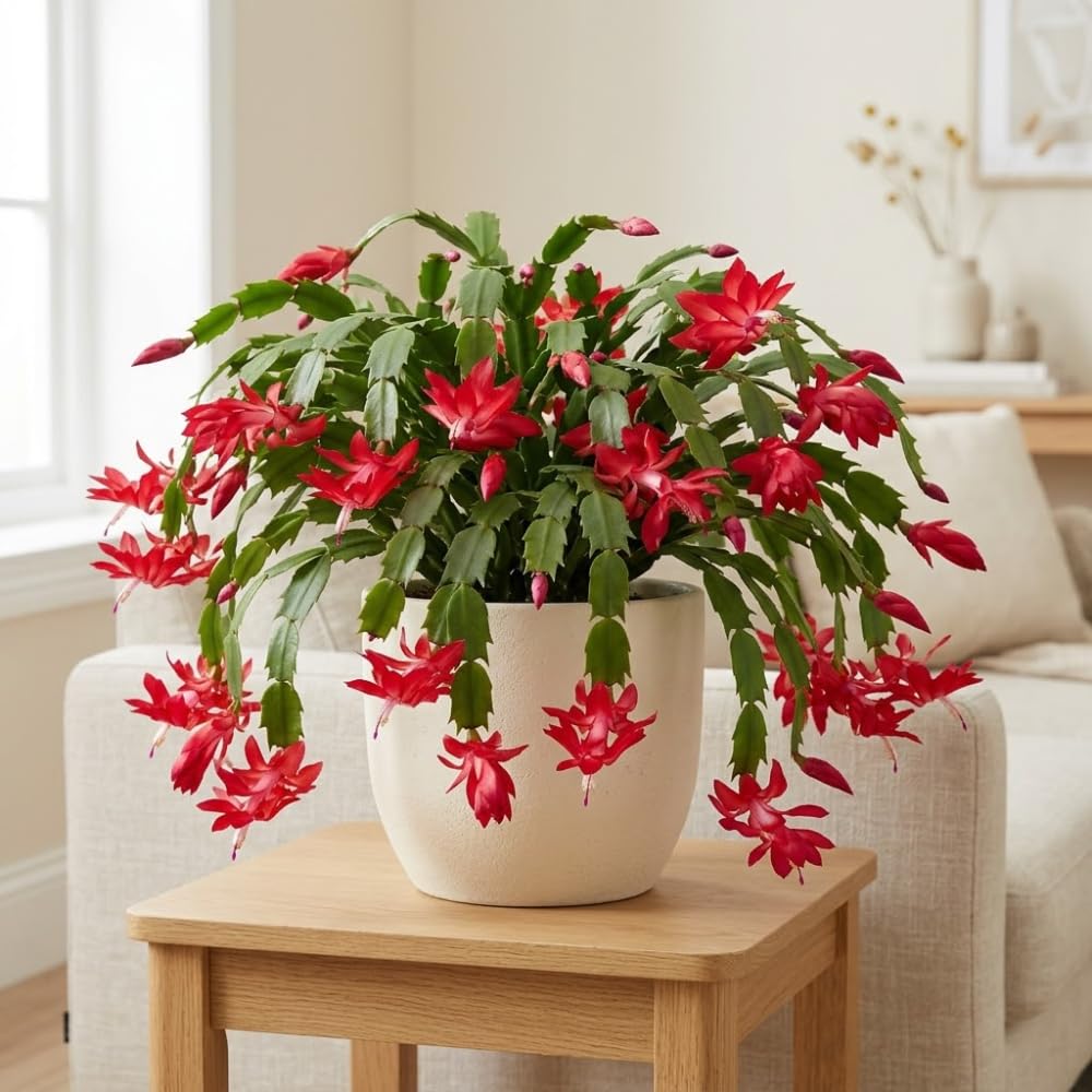 Orange Christmas Cactus Plant, 5-6 Inch Tall, Winter Blooming Succulent Starter for Home Décor, Low Maintenance Plant for Bright Indoor Spaces and Holiday Gifts