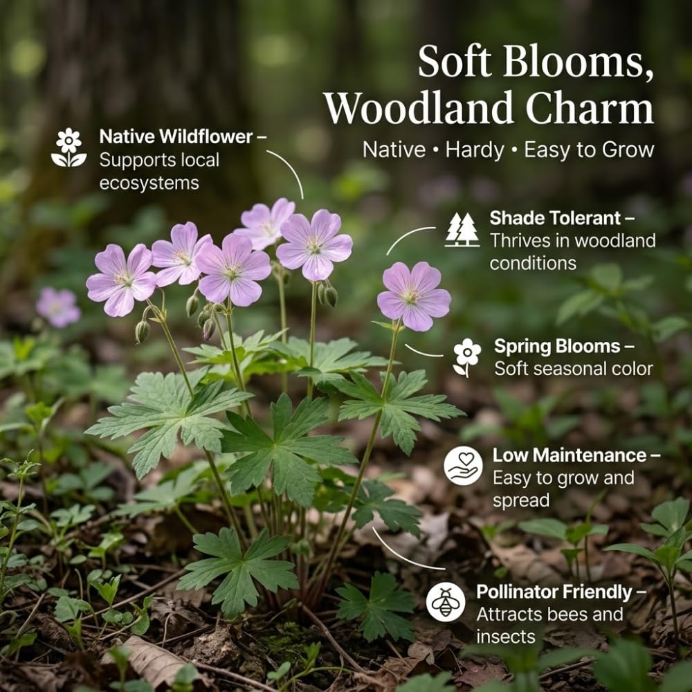 5 Wild Geranium Roots, Well-Rooted Maculatum, Low Maintenance Flowering Groundcover for Sun or Shade, Vigorous Growth Habit