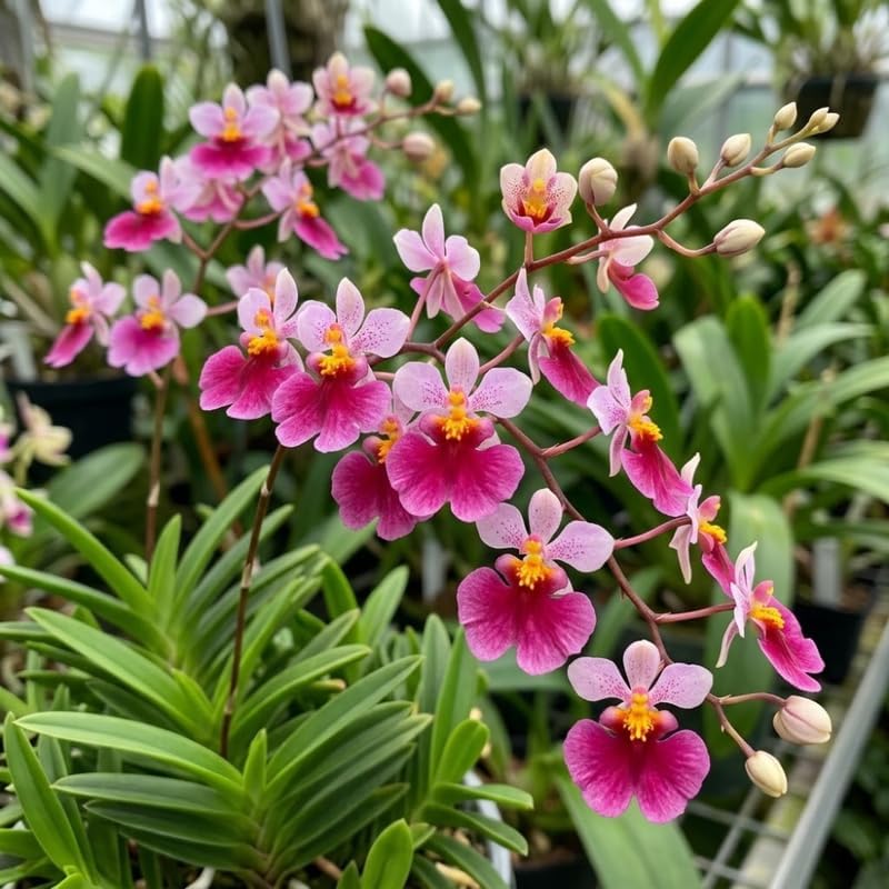 Hot Pink Tolumnia Oncidium Orchid Plant, Dancing Lady Floral Shrub, Easy Care Indoor Blooming Plant for Garden and Home Decor