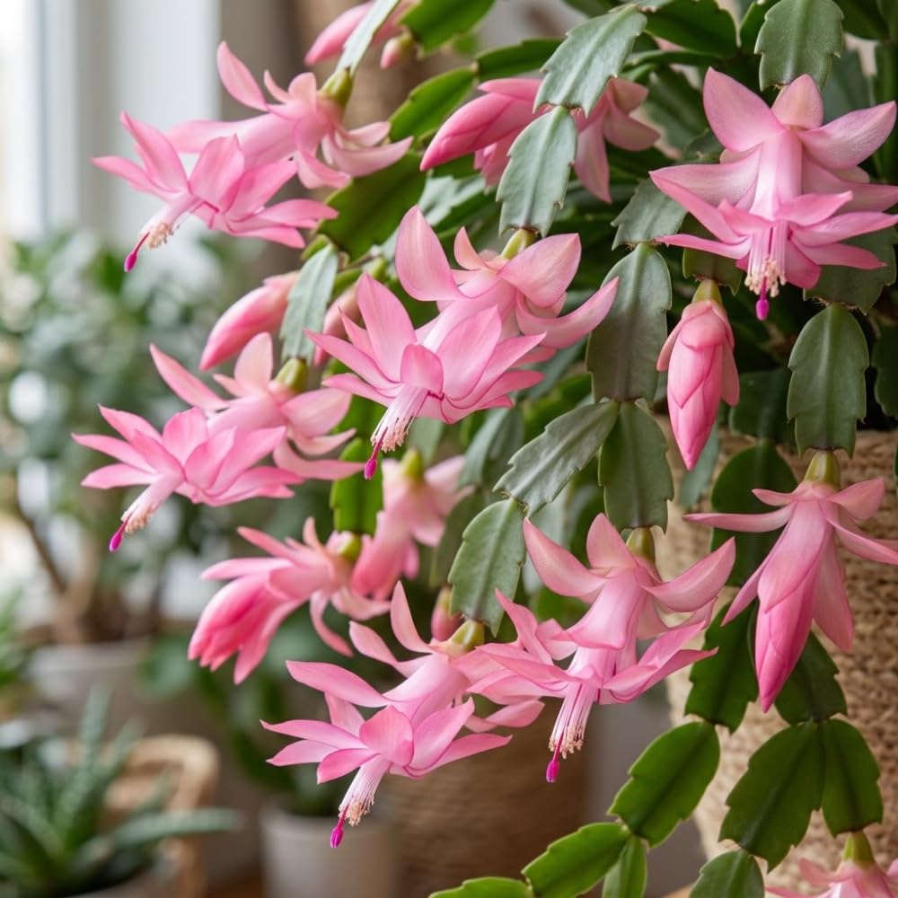 Orange Christmas Cactus Plant, 5-6 Inch Tall, Winter Blooming Succulent Starter for Home Décor, Low Maintenance Plant for Bright Indoor Spaces and Holiday Gifts