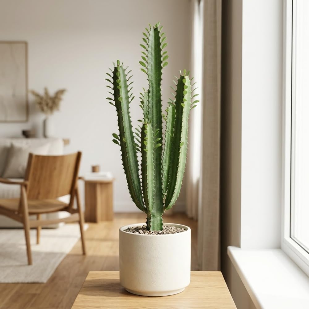 African Milk Tree, 3 Inch Potted Euphorbia Trigona, Low Maintenance Indoor Succulent with Upright Stems for Home & Office Decor