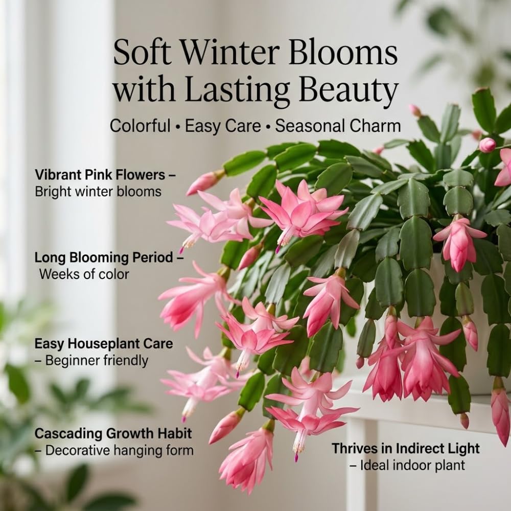 Orange Christmas Cactus Plant, 5-6 Inch Tall, Winter Blooming Succulent Starter for Home Décor, Low Maintenance Plant for Bright Indoor Spaces and Holiday Gifts