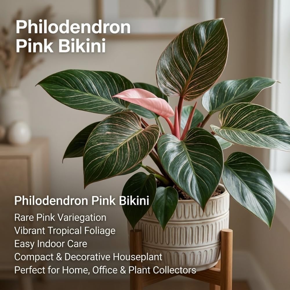Philodendron Pink Princess Plant, 4" Pot, High-Vigor Low Maintenance Houseplant for Desks, Striking Pink Variegation & Green Foliage