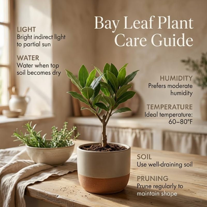Bay Leaf Live Plant, 5-7 Inch Sweet Bay Tree Starter, Vigorous Culinary Herb for Indoor Kitchen Gardens & Outdoor Landscapes, Sturdy Aromatic Leaves