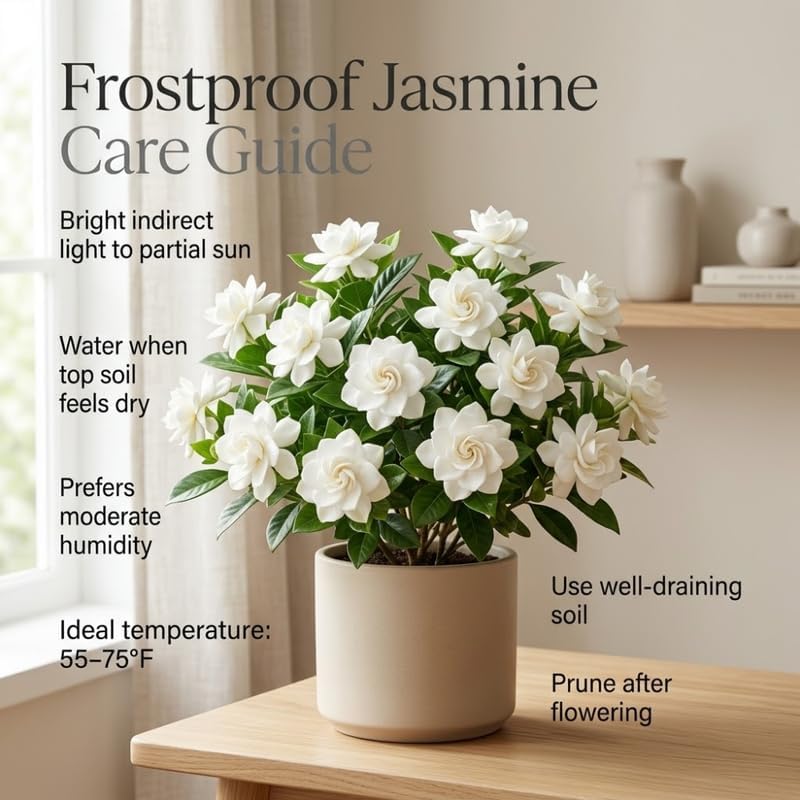 Frostproof Jasmine Gardenia Live Plant, 4-5 Inch Bare Root Starter, Vigorous Cold-Hardy Evergreen Shrub with Fragrant White Blooms, Sturdy Low Maintenance Flowering Hedge