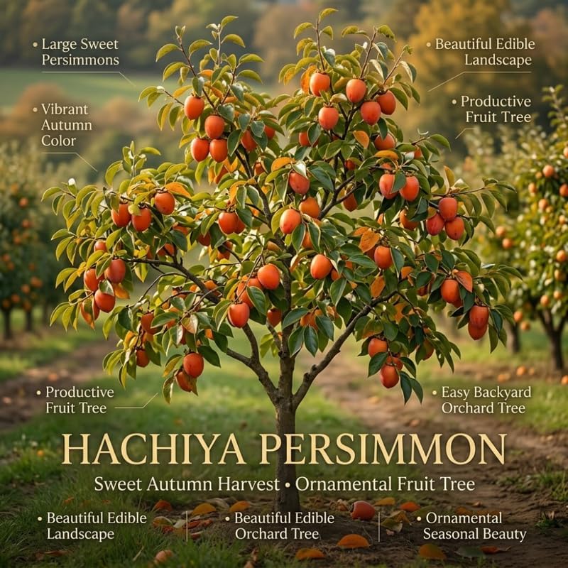 (No Ship to CA,HI,AK) Hachiya Persimmon Tree in 3 Gallon Pot, Live Fruit-Bearing Deciduous Plant for Edible Landscaping, Shade Tree for Sweet Autumn Harvests & Baking