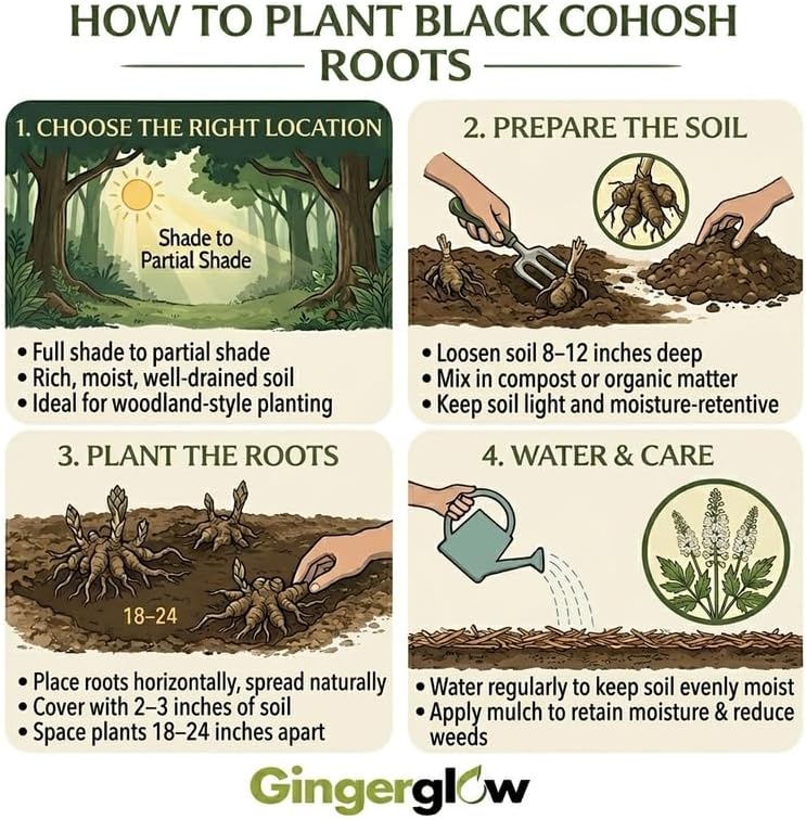 20 Live Black Cohosh Roots Bugbane, Shade Loving Actaea Racemosa, Low Maintenance Elegant White Flowering Plant for Outdoor Gardens & Landscapes