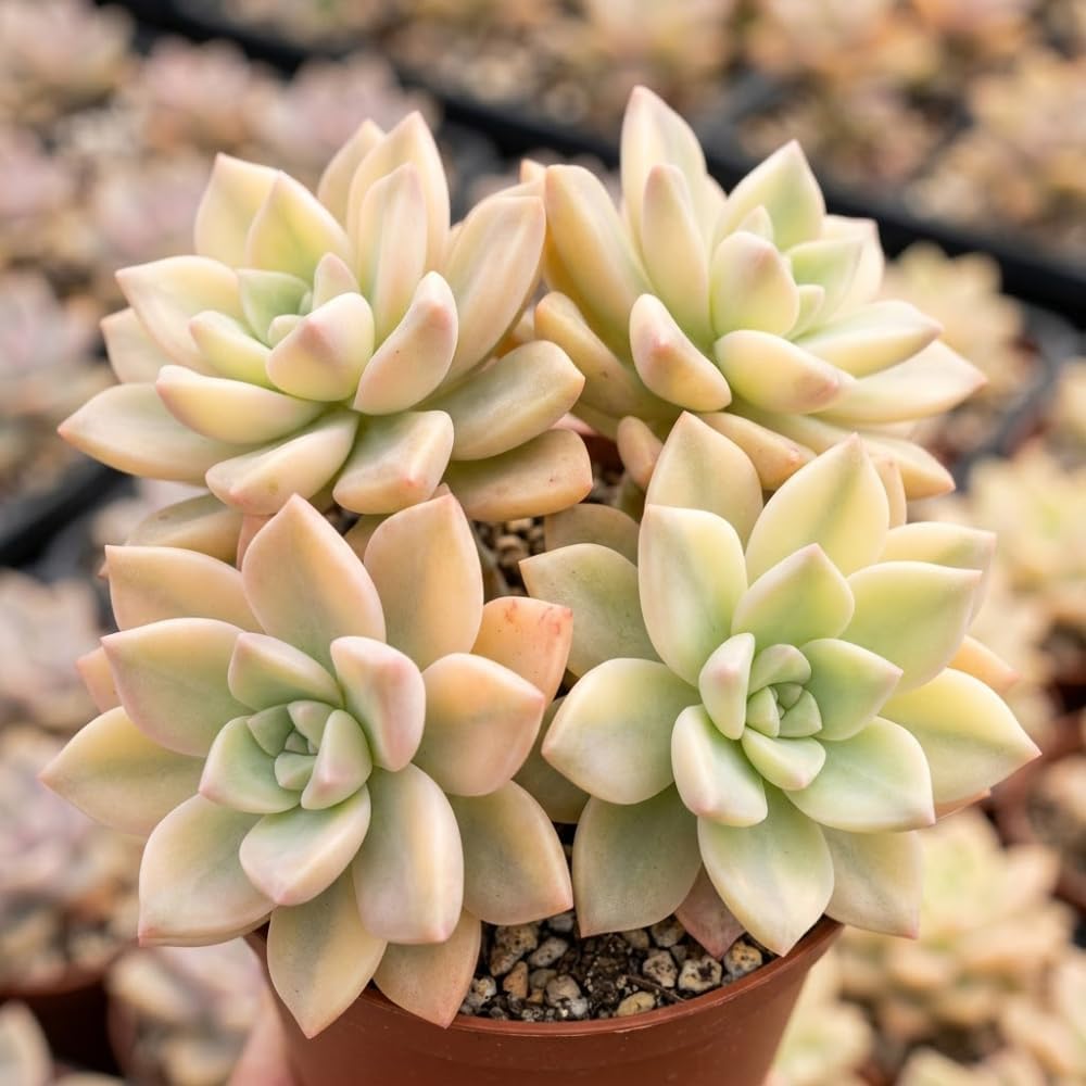 Live Succulent Plant, Variegated Ghost in 4 Inch Pot, Vigorous Graptopetalum Paraguayense Plant, Sturdy Low Maintenance Pet-Friendly Decor for Desks & Windowsills