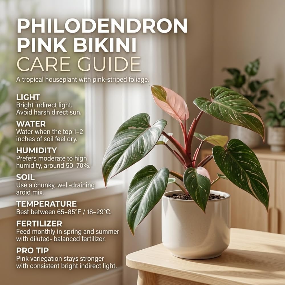 Philodendron Pink Princess Live Plant, 4 Inch Pot, Vigorous Indoor Plant with Pink Variegated Leaves, Sturdy Low Maintenance Tropical Foliage for Home & Office Decor