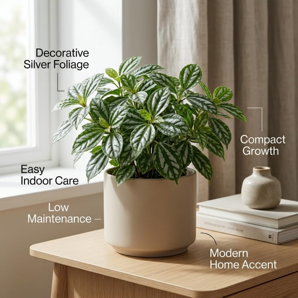 Watermelon Pilea Cadierei Plant, 4" Pot, Vigorous Aluminum Plant with Silver Striped Leaves, Sturdy Low Maintenance Foliage for Home & Office Decor