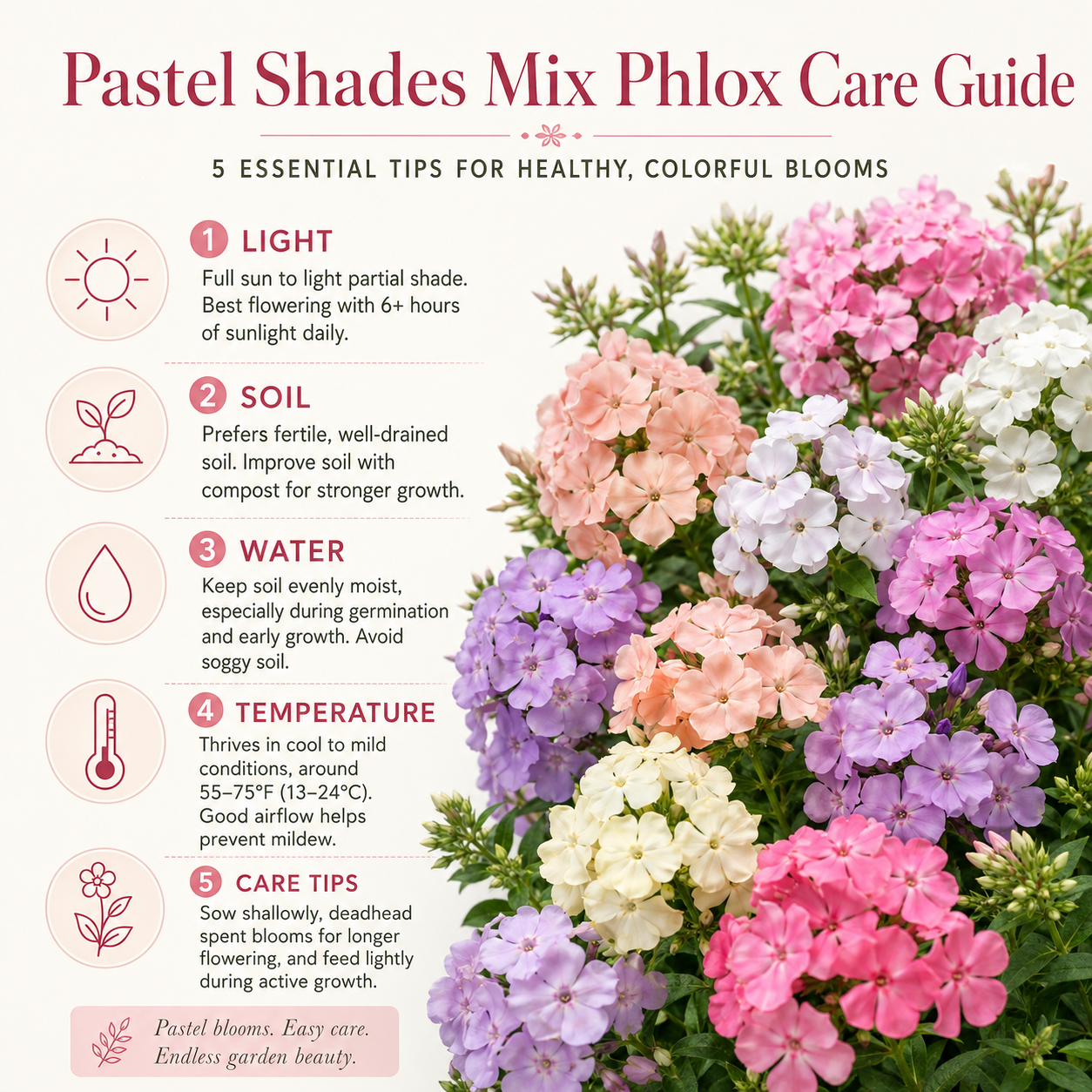 600 Pastel Shades Mix Phlox Seeds for Planting, Heirloom, Fast Growing, Sweet-Scented Annual Wildflower Seeds, Ideal for Outdoor Spaces
