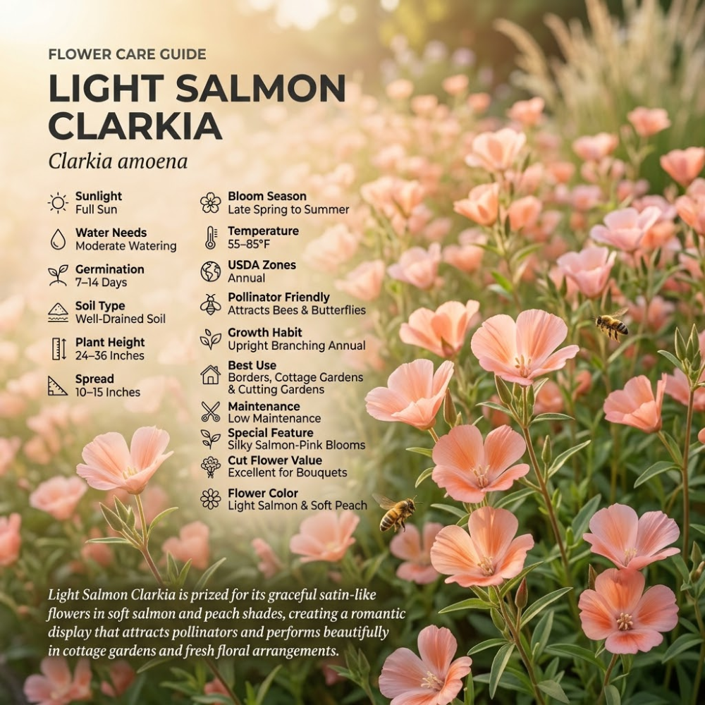 150 Pcs Salmon Clarkia Seeds, Vigorous, Cool-Weather Plants, Grow Robust Ruffled Blooms for Outdoor Landscapes