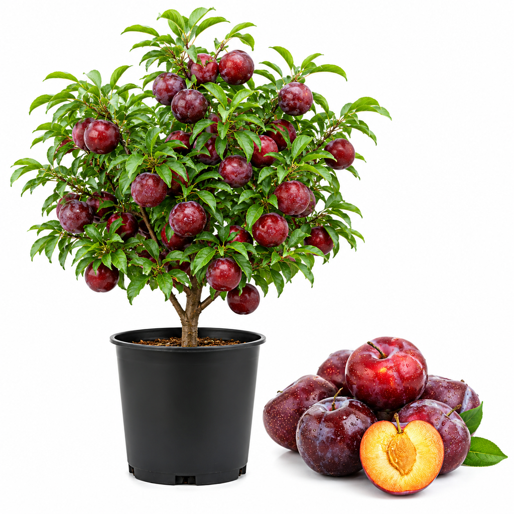 Santa Rosa Plum Tree in 3 Gallon Pot, Prunus salicina, Fast Growing, Easy Care, Sweet Red Plums for Outdoor Backyard (No Ship to CA, HI, AK)