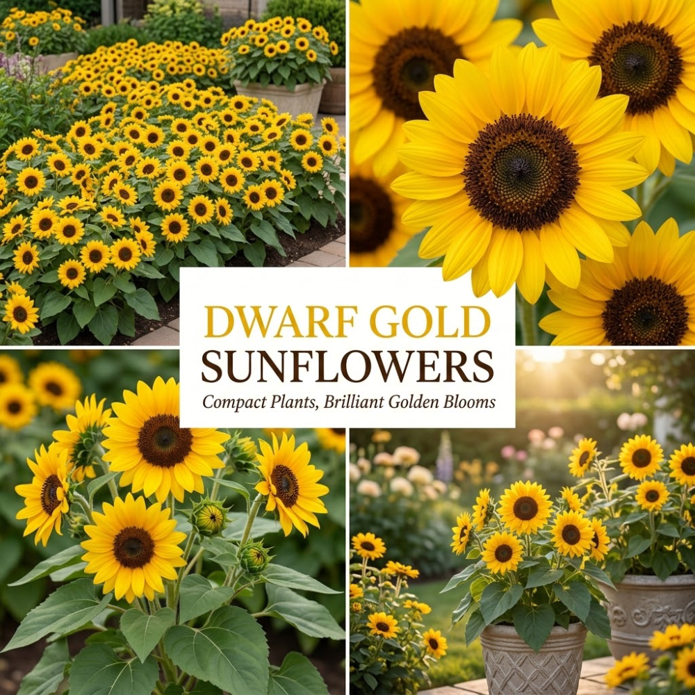 60 Pcs Dwarf Gold Sunflower Seeds for Planting Outdoors, Grow Robust, Easy to Care Vibrant Yellow Blooms for Yard Borders & Window Boxes