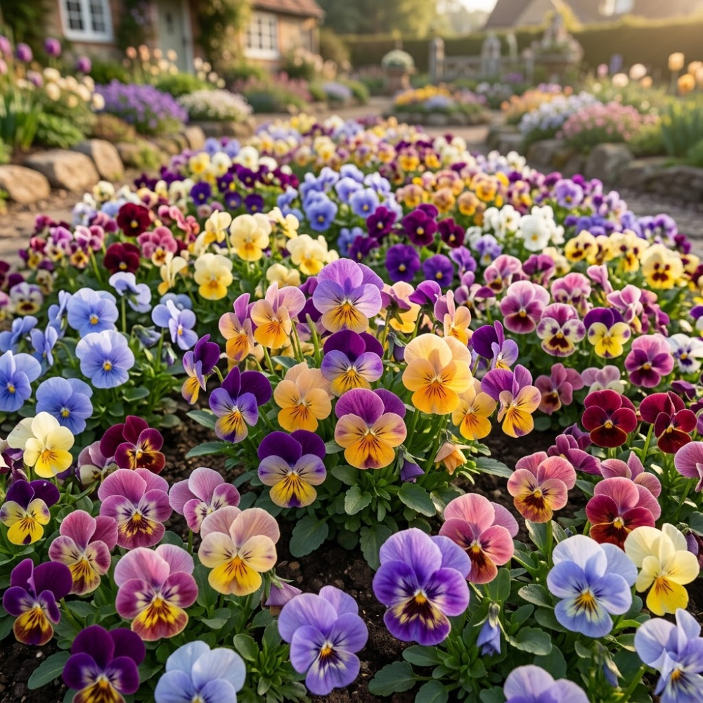 50 Viola Seeds, High Germination Sorbet Series Mix for Planting, Robust Low Maintenance Colorful Flowers for Sunlit Yard Borders & Pots