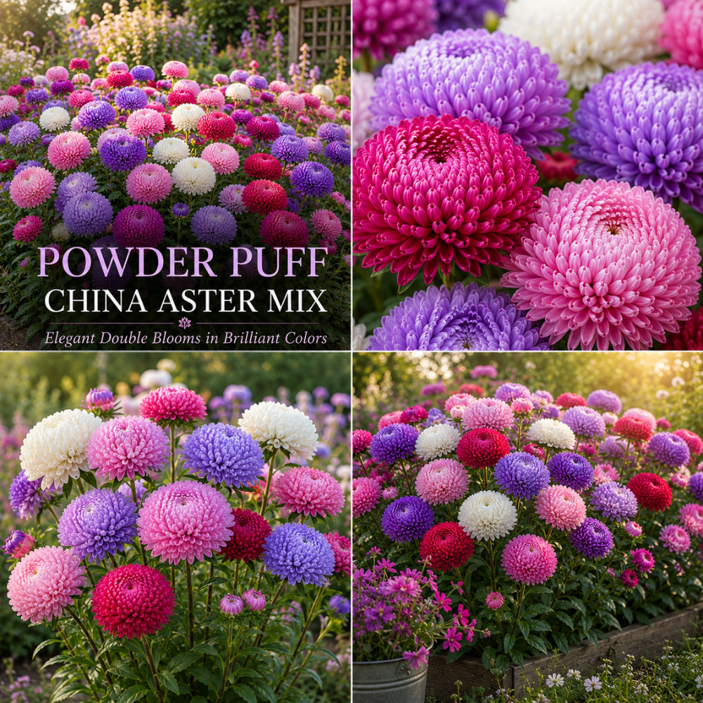 400 Pcs Powder Puff China Aster Seeds for Planting Outdoors, Grow Robust, Easy to Care Mixed Fluffy Blooms for Garden Landscapes