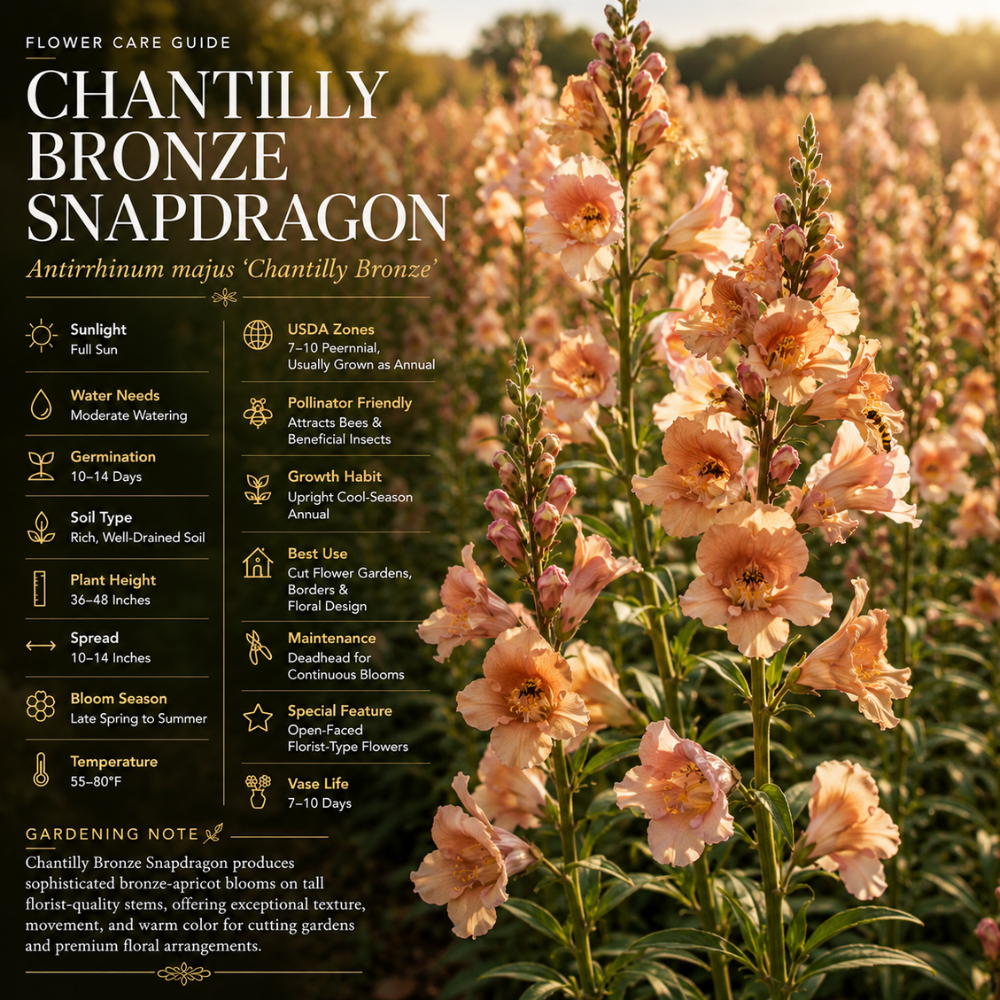 30 Pcs Chantilly Bronze Snapdragon Seeds, Heirloom Non-GMO Open-Faced Flowers, Sturdy Tall Stems for Cut Floral Bouquets