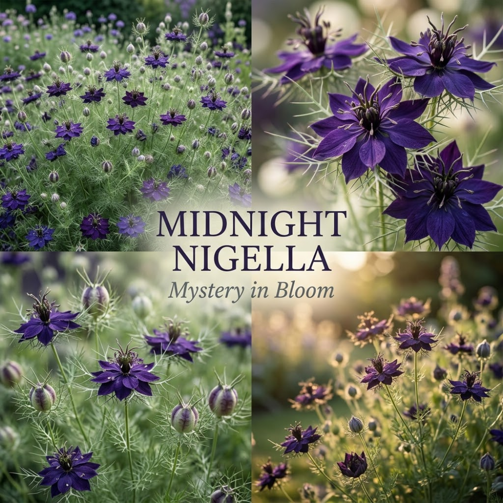 200 Pcs Midnight Nigella Seeds for Outdoors, Adaptable Heirloom Yielding Striking Deep Purple Petals, Cold-Hardy Plants for Captivating Spring Landscapes