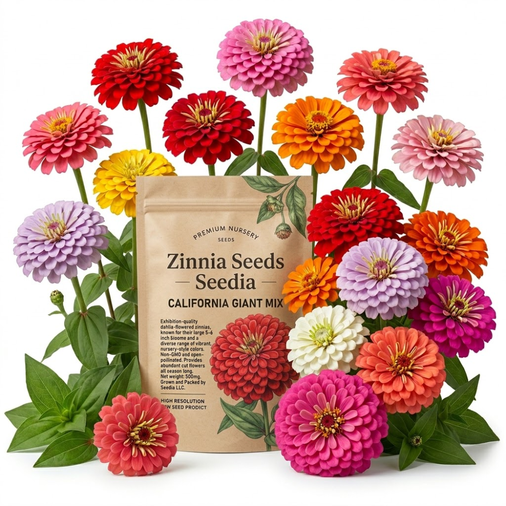 100 Zinnia Seeds, Heirloom California Giant Mix for Planting, Robust Low Maintenance Tall Flowers for Sunlit Yard Borders
