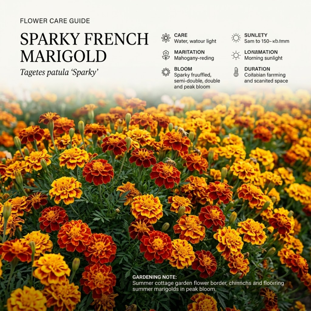 600 Pcs Sparky French Marigold Seeds, Vigorous Heirloom Tagetes Patula for Planting, Fast-Growing Companion Flowers for Bright Sunlit Gardens