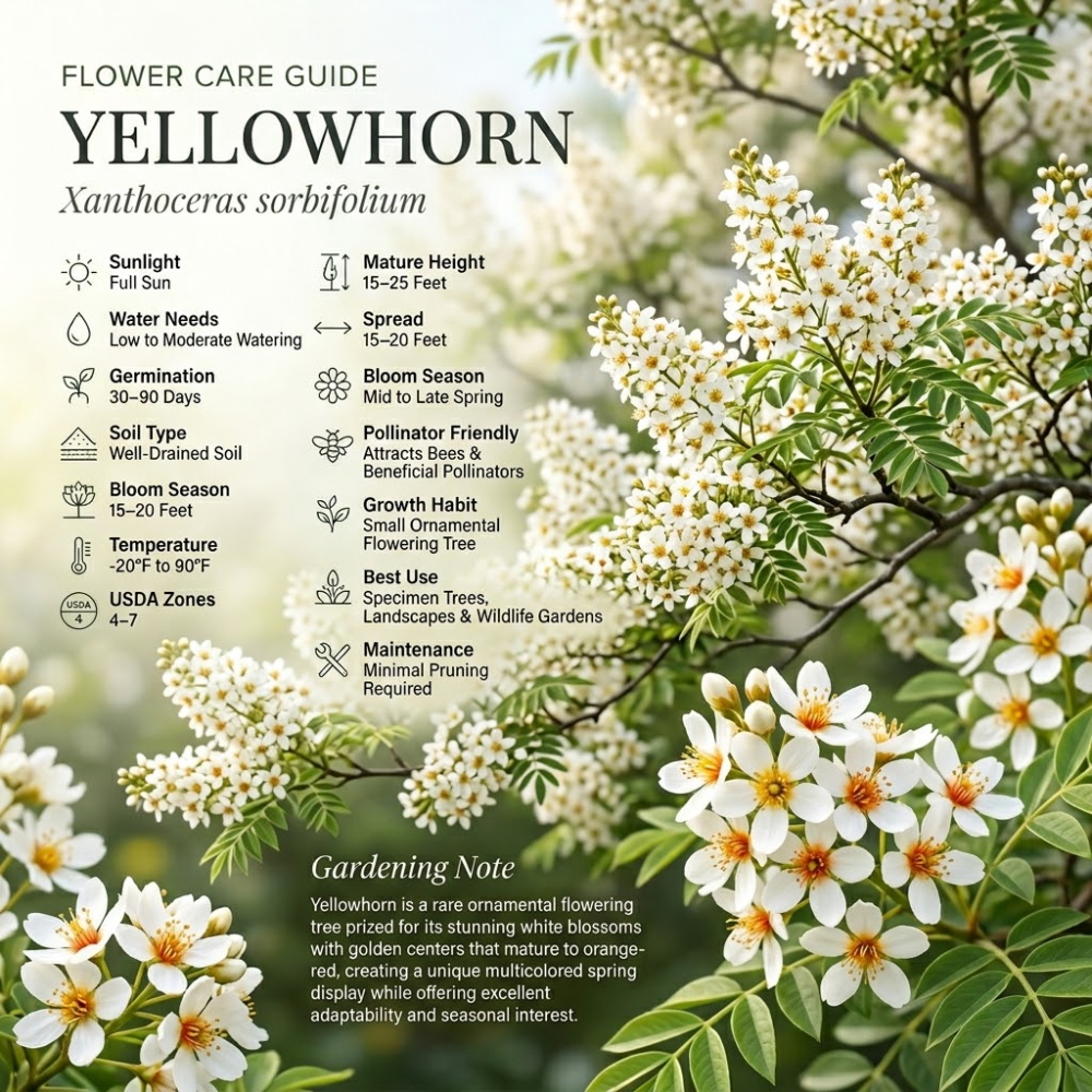 10 Pcs Yellowhorn Bush Seeds, Non-GMO Heirloom Ornamental Tree Seeds for Planting, Low Maintenance Striking White Flowers for Gardens