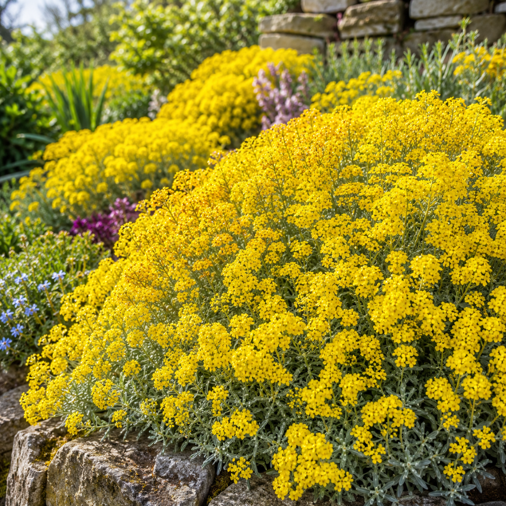 200 Pcs Basket of Gold Flower Seeds for Planting Outdoors, Adaptable Cold-Hardy Ground Cover, Easy to Care Yellow Perennials for Walls & Walkways