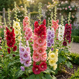 100 Hollyhock Seeds, High Germination Chaters Double Mix for Planting - Robust Low Maintenance Tall Flowers for Sunlit Yard Borders