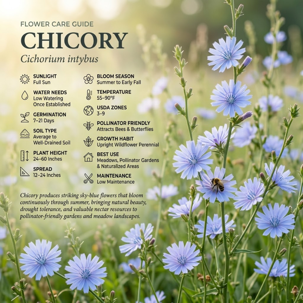 400 Pcs Chicory Seeds, Non-GMO Herb Seeds for Planting, Robust Low Maintenance Striking Blue Flowers for Sunlit Gardens