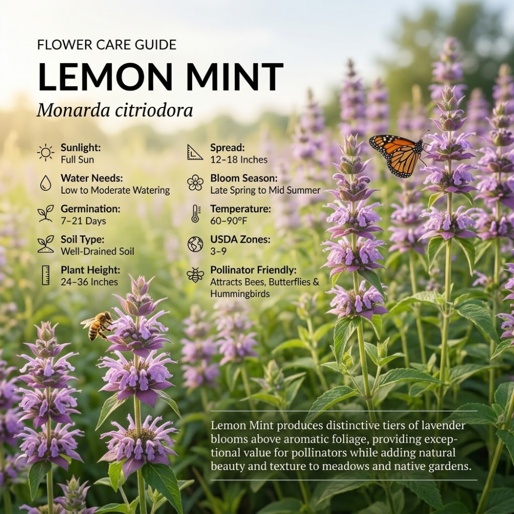 500 Pcs Lemon Mint Seeds, Heirloom Monarda Citriodora for Planting, Fast-Growing Aromatic Herbs for Bright Sunlit Gardens