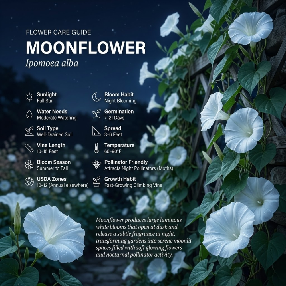 30 Pcs Moon Flower Seeds for Planting Outdoors, Sturdy Climbing Vine Heirloom, Vigorous Flowers Yielding Striking Fragrant Blooms for Balconies