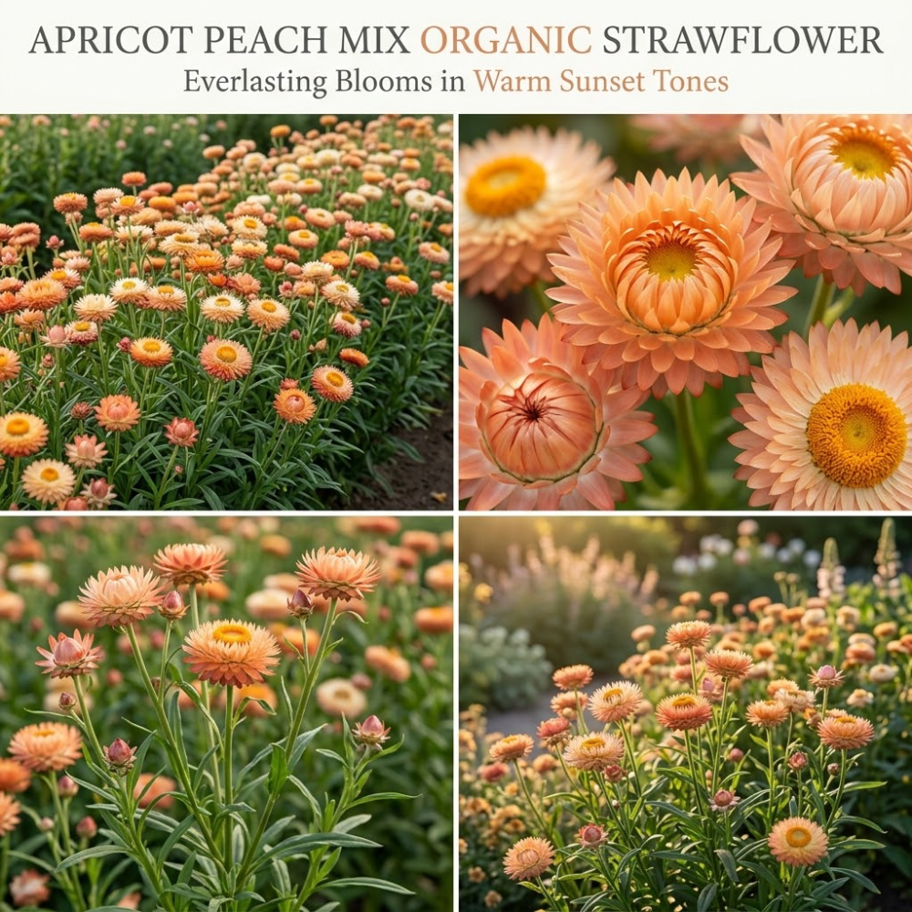 50 Pcs Organic Apricot Peach Strawflower Seeds for Planting Outdoors, Grow Robust, Easy to Care Papery Blooms for Yard Borders