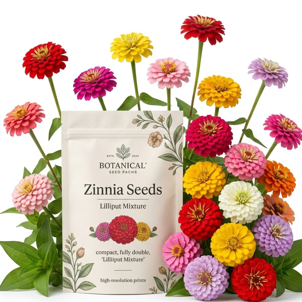 100 Zinnia Seeds, Heirloom Lilliput Mix for Planting, Robust Low Maintenance Colorful Dwarf Flowers for Sunlit Yard Borders
