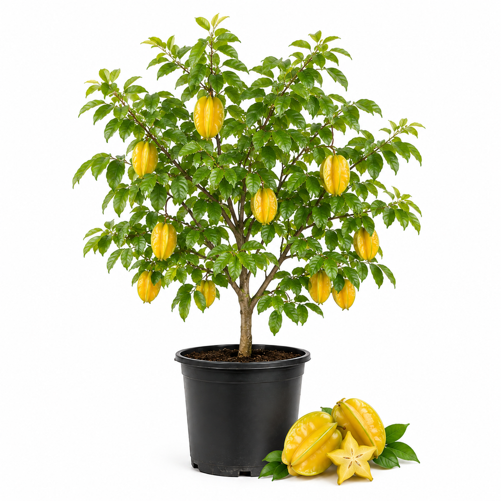 Live Star Fruit Tree - 3 Gallon Pot | 30-36 Inches Tall | Self-Pollinating Fruit Tree | Well-Rooted Plant (No Ship to CA,HI,AK)