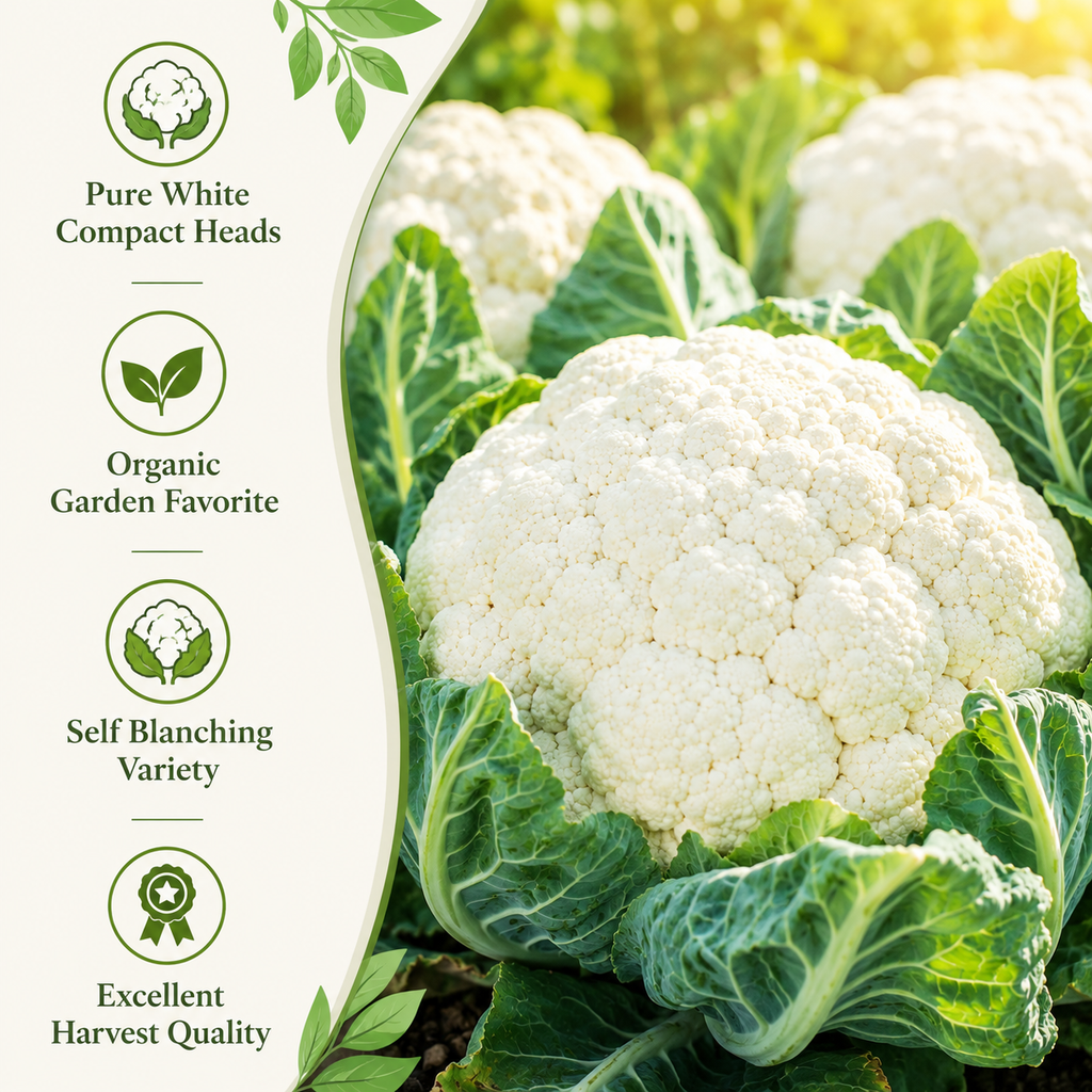 450 Snowball Cauliflower Seeds, Heirloom, Improved Self-Blanching White Cauliflower, High-Yielding Vegetable Seeds for Gardeners
