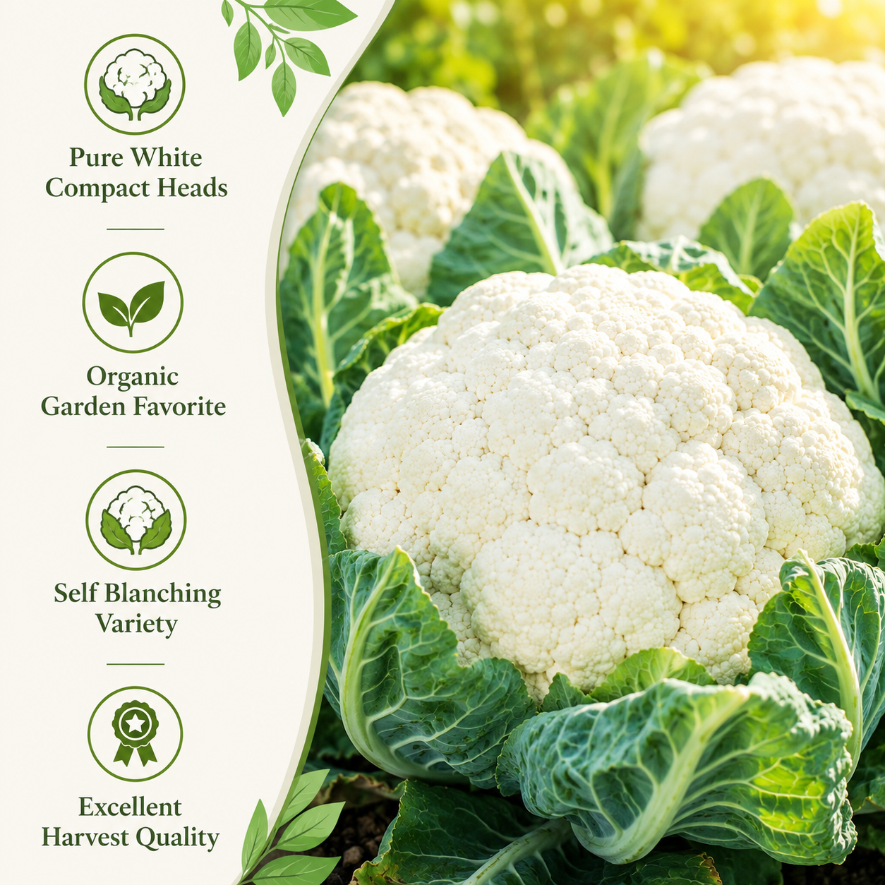 450 Snowball Cauliflower Seeds, Heirloom, Improved Self-Blanching White Cauliflower, High-Yielding Vegetable Seeds for Gardeners