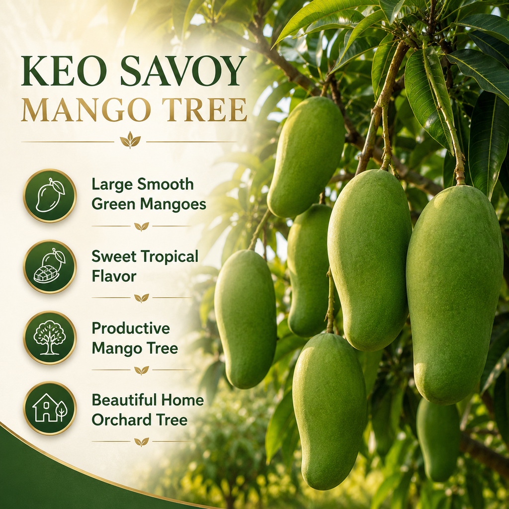 Live Keo Savoy Mango Tree 2.5–3 Ft | Sweet Tropical Mango | Fruit Tree for Yard & Patio (No Ship to CA,HI,AK)