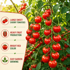50 Large Red Cherry Tomato Seeds, Non-GMO Solanum Lycopersicum Seeds, Fast Growing, High-Yield Sweet Ruby Red Clusters, for Outdoor Planting
