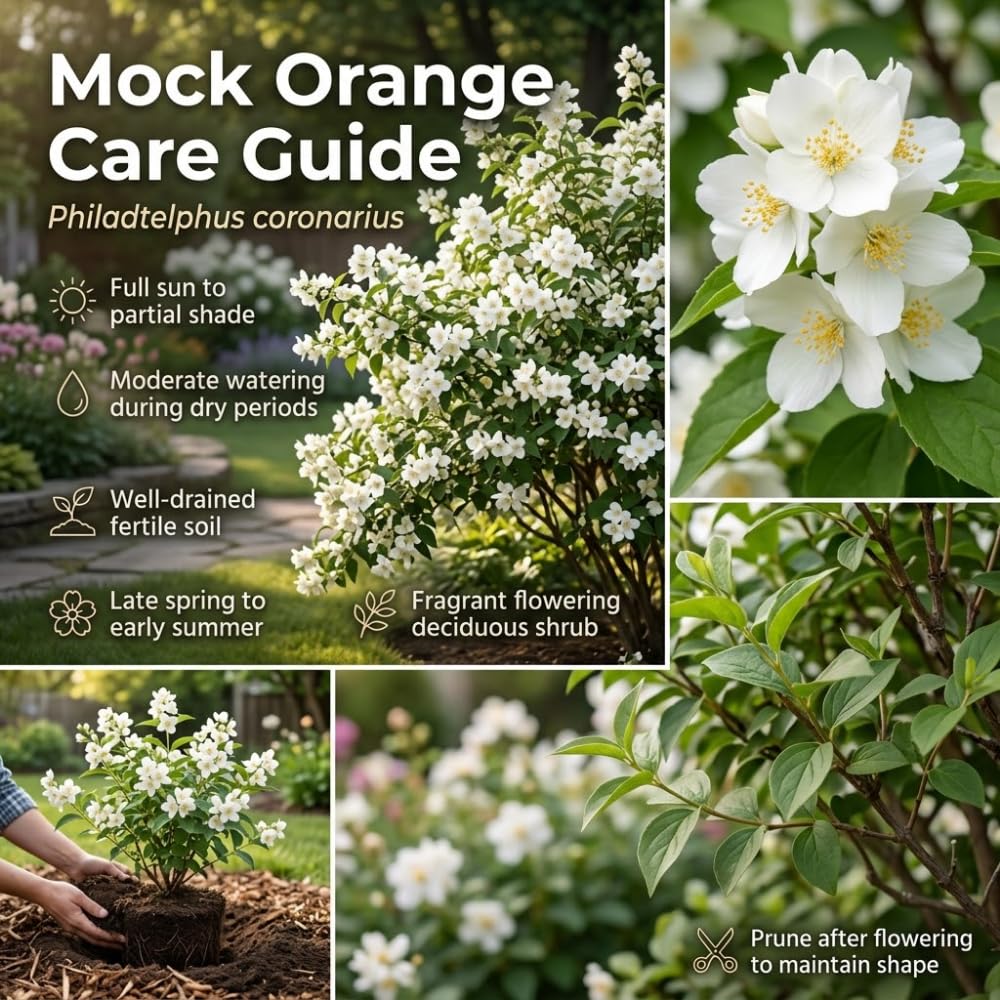 Mock Orange Shrub, 4-6" Potted Plant Starter, High-Vigor Cold-Hardy Bush for Backyard Gardens, Beautiful White Blossoms & Growth Habit