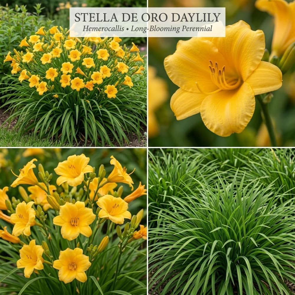 5 Stella de Oro Daylily Roots, Reblooming Yellow Perennial Roots for Garden Borders, Cold-Hardy Miniature Golden Daylily